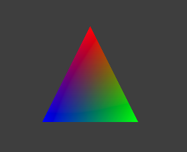 A singular triangle with 3 different colored edges, interpolating between eachother